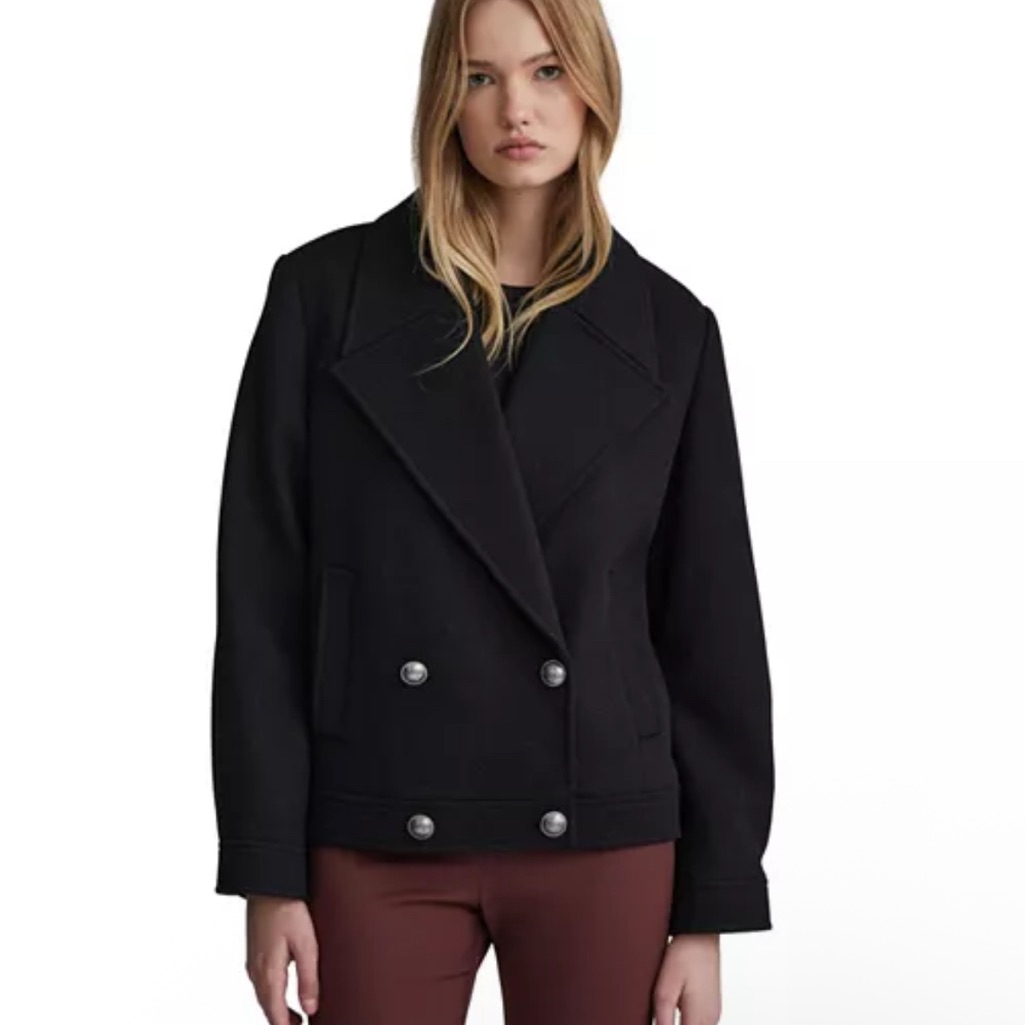 Nwt Nvlt Classic Black Women’s Textured Wool Blend Retro Peacoat Szm Tailored